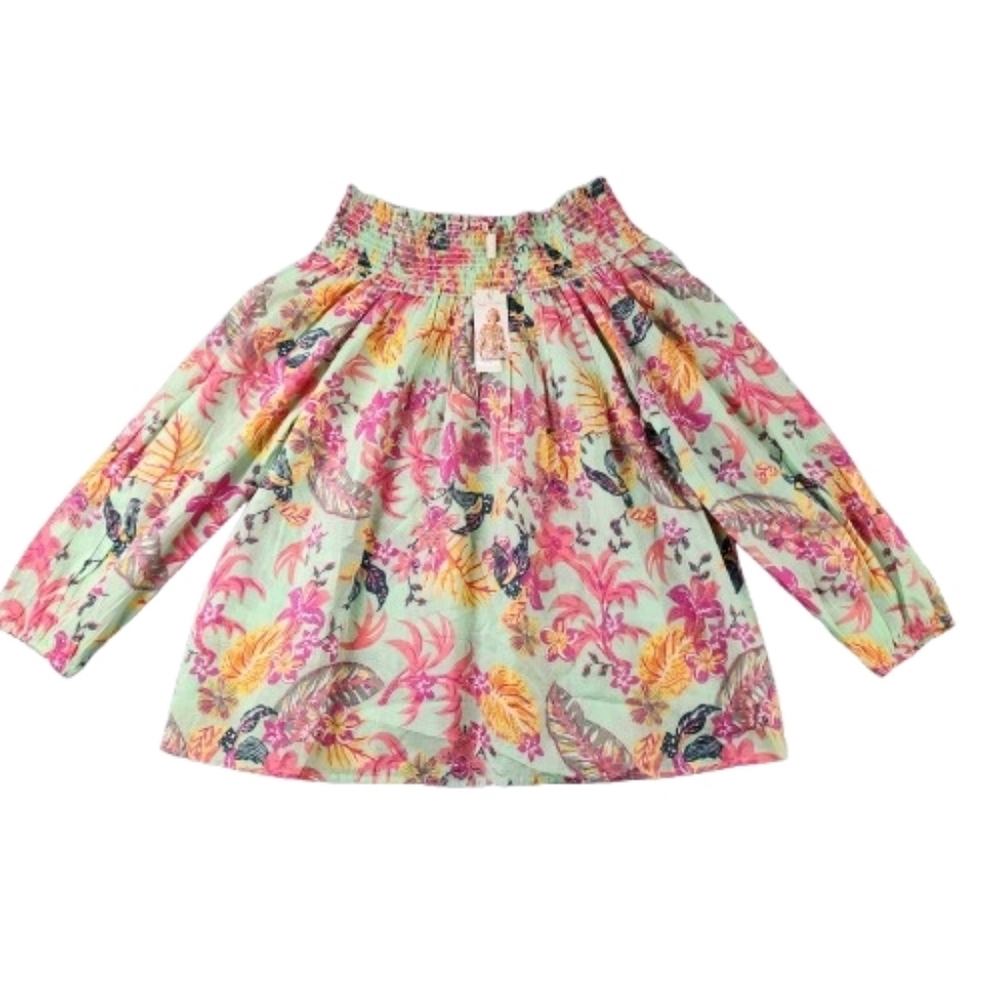 Floral Top Off The Shoulder Womens Small Cotton Woven Boho Cottagecore